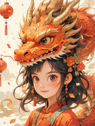 卡通龙和中国风女孩