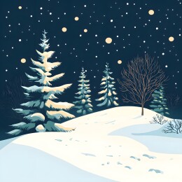 扁平化安静的冬夜雪景