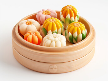 3D蒸笼里的包子点心