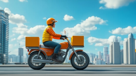 城市街道上的卡通外卖员