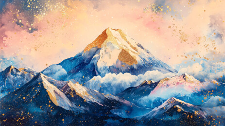 迷幻多彩日照金山概念插画