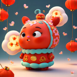 春节可爱的大头盲盒红色宝宝