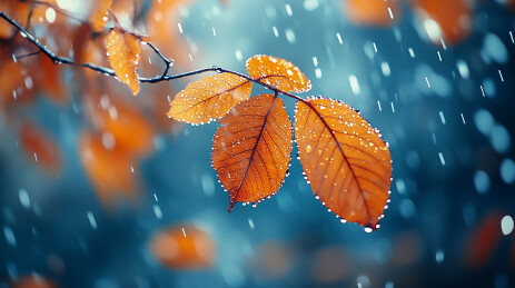 带露珠的黄色树叶