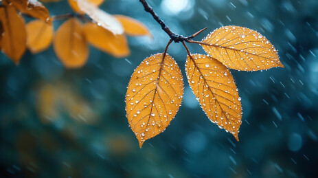 带露珠的黄色树叶