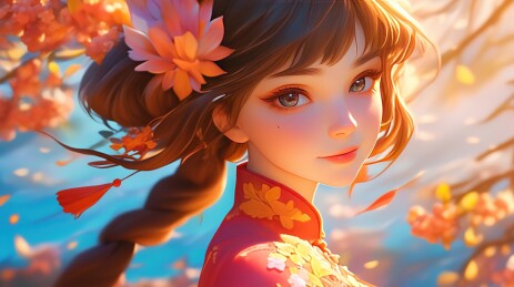 3D女孩和植物