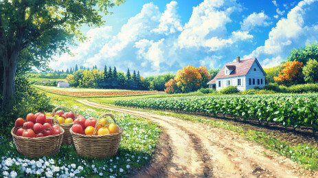 建设新农村手绘背景插画图片
