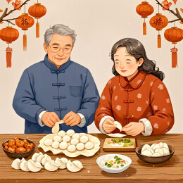 过年父母包饺子
