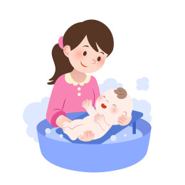 扁平风妈妈给宝宝洗澡育儿月嫂保姆