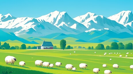 草原牧场治愈系插画