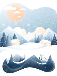 2D扁平风格的冬季雪景插画