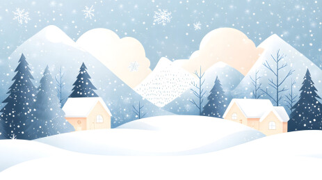 2D扁平风格的冬季雪景插画