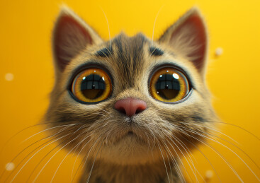 一只拟人化小猫好奇的睁大眼睛