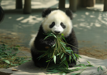 一只大熊猫正在吃竹子