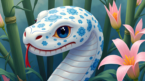 草丛中可爱的青花蛇3D立体图