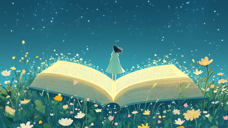 书本和女孩治愈系插画