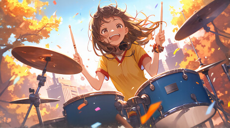 音乐节敲鼓的美丽女孩系列插画