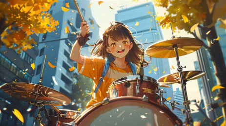 音乐节敲鼓的美丽女孩系列插画