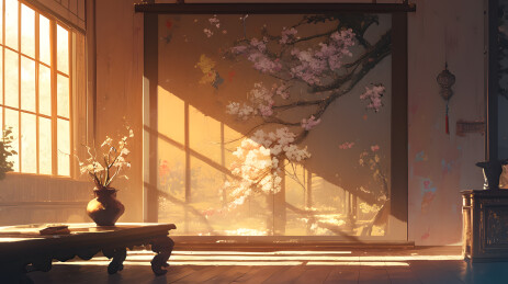 中国风古代建筑画轴画卷插画