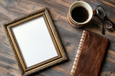 桌子上的眼镜和书的高角度视图