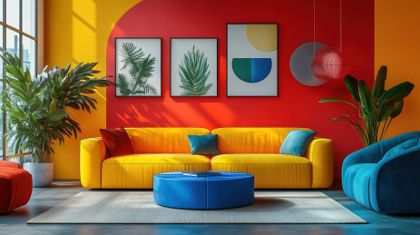 3D室内多巴胺色系极简背景墙