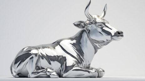 银色的小牛雕塑