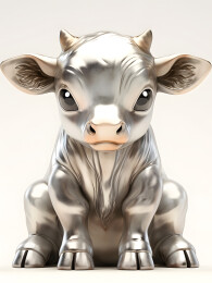 银色的小牛雕塑