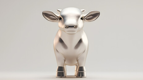 银色的小牛雕塑