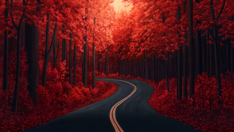 秋天红树林里的公路风景