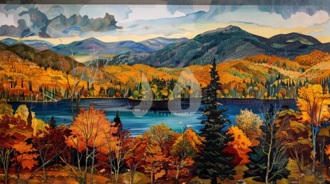 秋季山林中的多彩风景画
