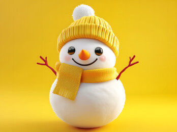 3D渲染卡通可爱的小雪人手办