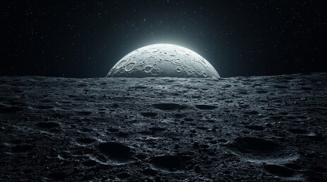 黑暗中的月球地表特写