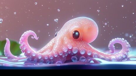 水下粉色八爪鱼的梦幻形象