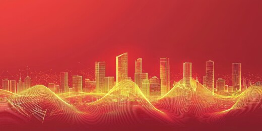 红色辉光的现代城市