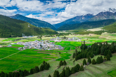 中国西藏G318波密鲁朗林海扎西岗村风光