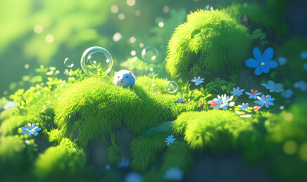 一只趴在青苔上的小老鼠微观特写