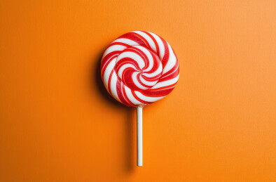 正上方黄色背景的棒棒糖照片