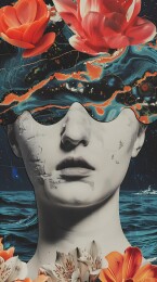 抽象拼贴画 女性与花卉