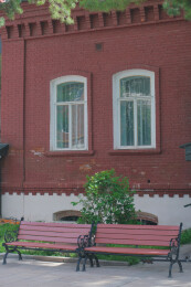 中国新疆塔城双塔公园城市地标建筑风光