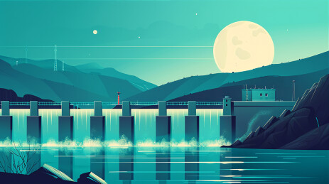 水利大坝工程建筑主题插画