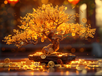 一棵金黄色的招财摇钱树