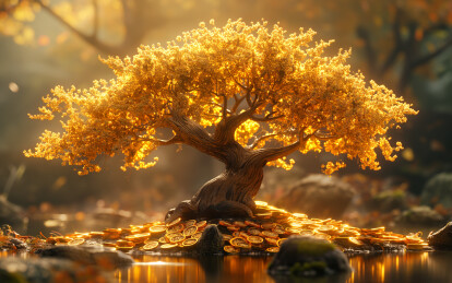 一棵金黄色的招财摇钱树