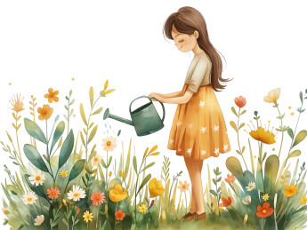 正在浇花的家庭主妇