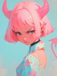 粉色涂鸦风手绘波波头生气的小女孩插画