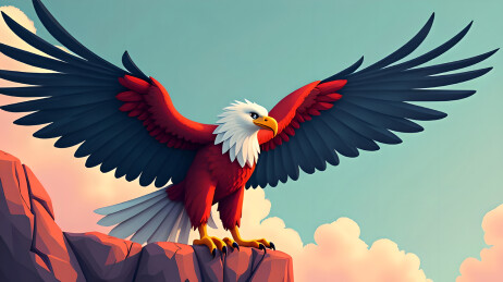 悬崖上的雄鹰3D立体卡通插画