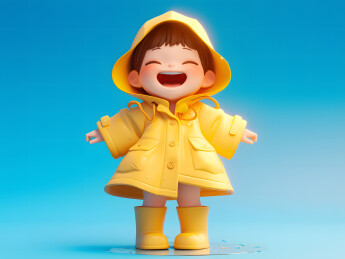 穿着黄色雨衣的小男孩