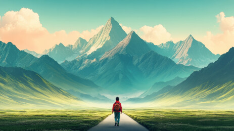 走在路上徒步旅行的背包客