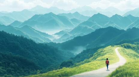 走在路上徒步旅行的背包客