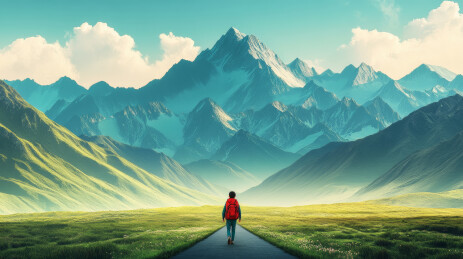 走在路上徒步旅行的背包客