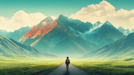 走在路上徒步旅行的背包客