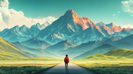 走在路上徒步旅行的背包客